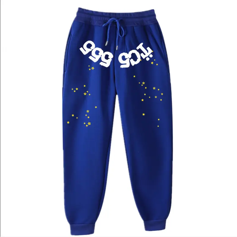 Men's Navy Hip-Hop Fleece Sweatpants with Colorful Print