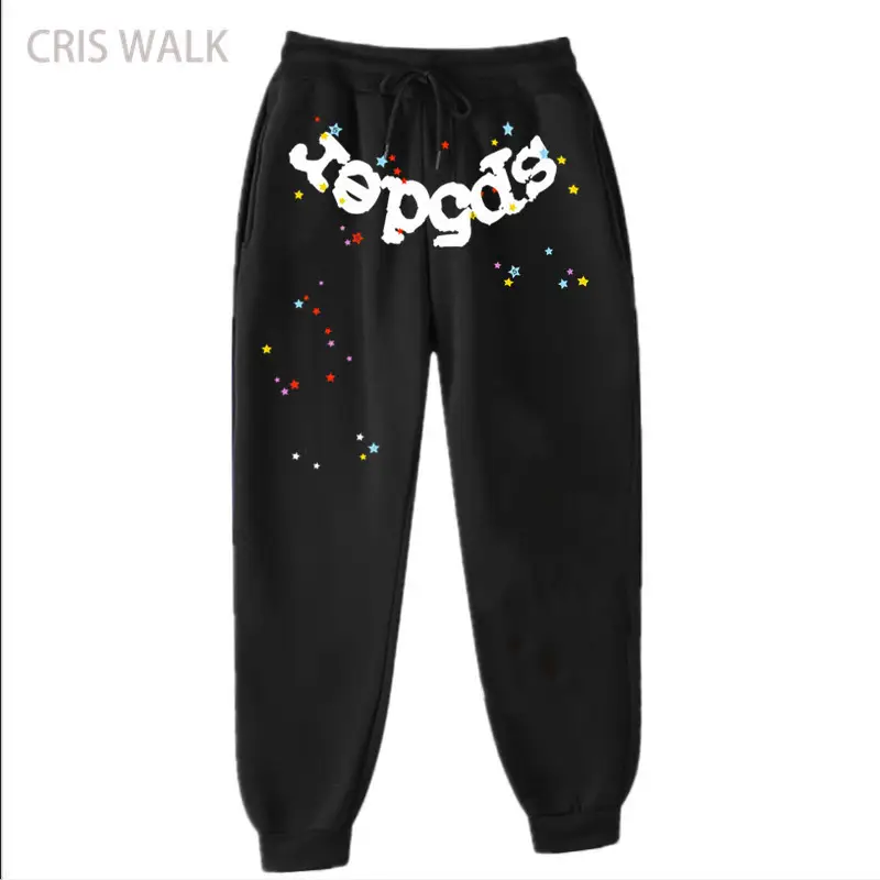 Men's Navy Hip-Hop Fleece Sweatpants with Colorful Print