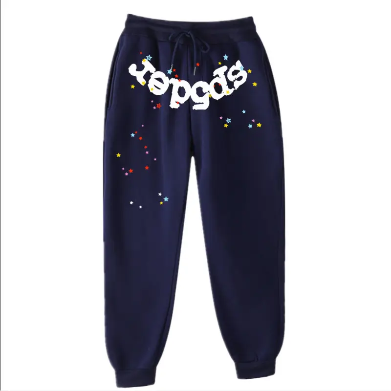 Men's Navy Hip-Hop Fleece Sweatpants with Colorful Print