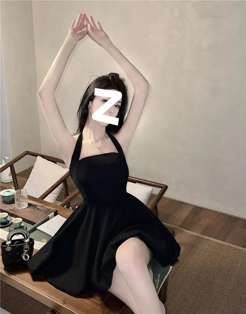 Black Halter Neck A-Line Short Skirt Dress for Women — feature 10
