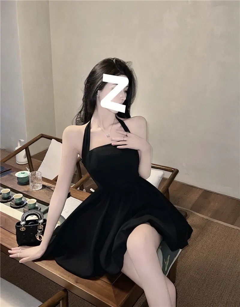 Black Halter Neck A-Line Short Skirt Dress for Women — feature 12