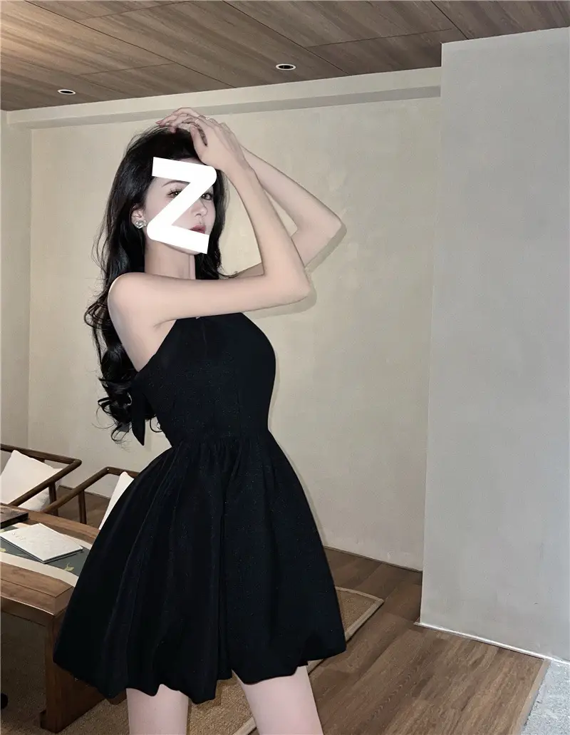 Black Halter Neck A-Line Short Skirt Dress for Women — feature 4