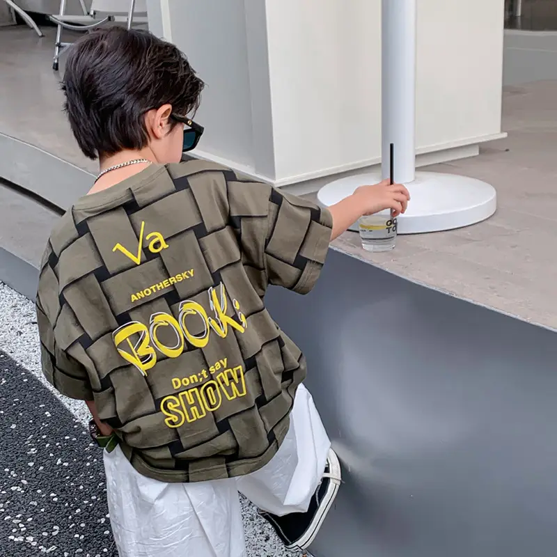 Hip Hop Plaid Boys Short Sleeve T-Shirt Black 2025 - Image 2