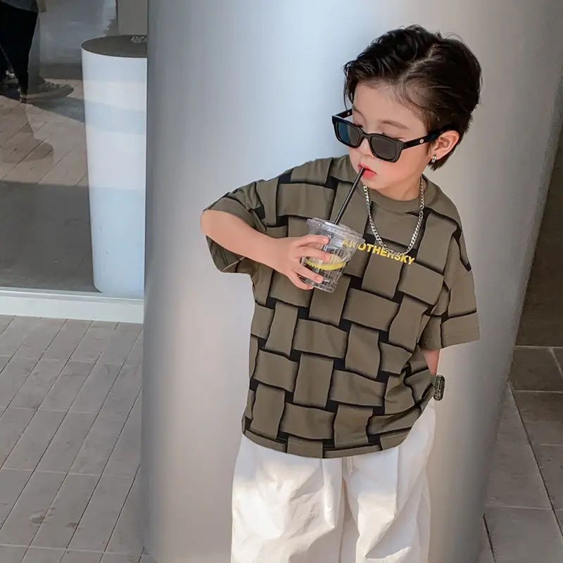 Hip Hop Plaid Boys Short Sleeve T-Shirt Black 2025 - Image 3