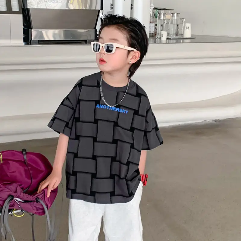 Hip Hop Plaid Boys Short Sleeve T-Shirt Black 2025 - Image 4