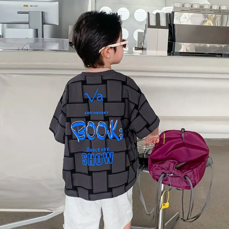 Hip Hop Plaid Boys Short Sleeve T-Shirt Black 2025 - Image 5