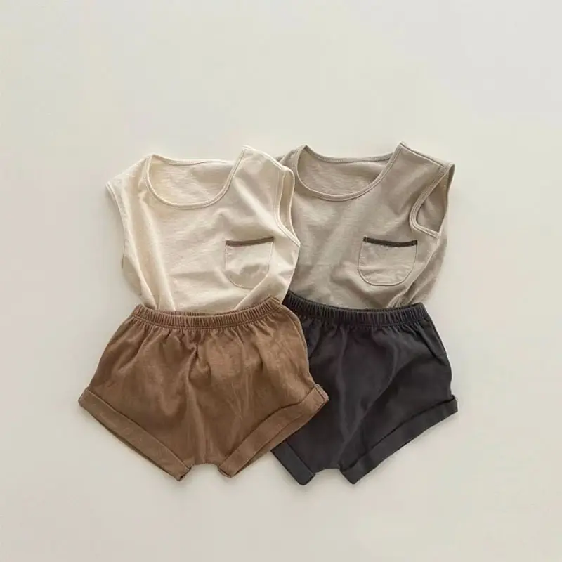 Korean Style Baby Sleeveless Suit Cream Brown