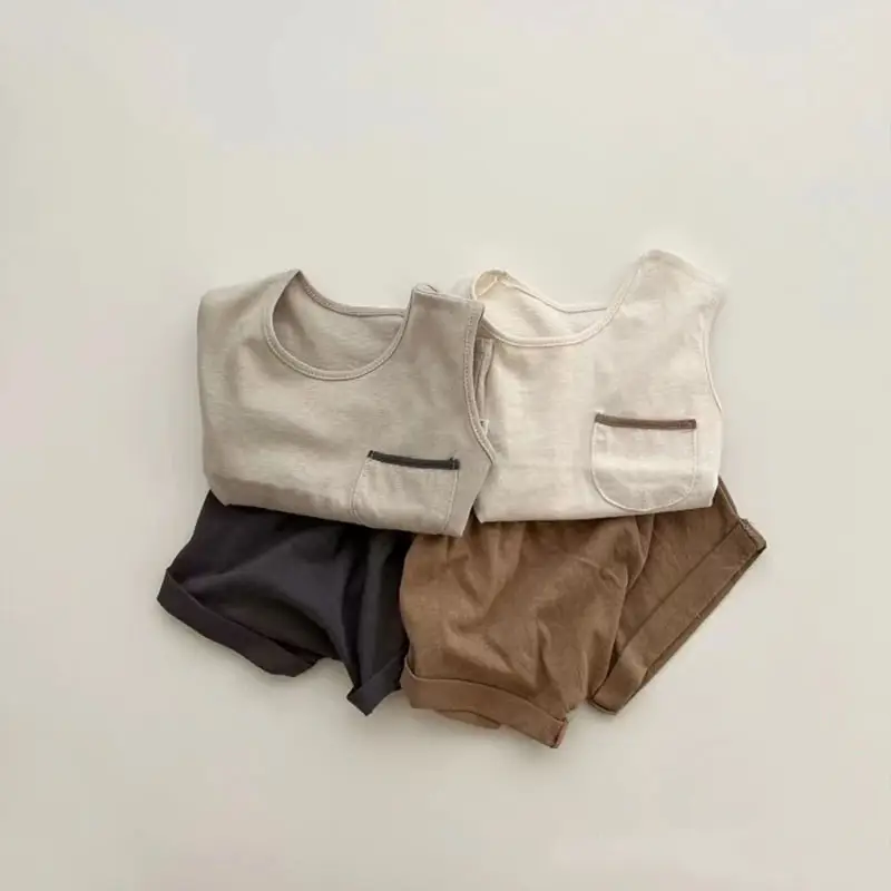 Korean Style Baby Sleeveless Suit Cream Brown
