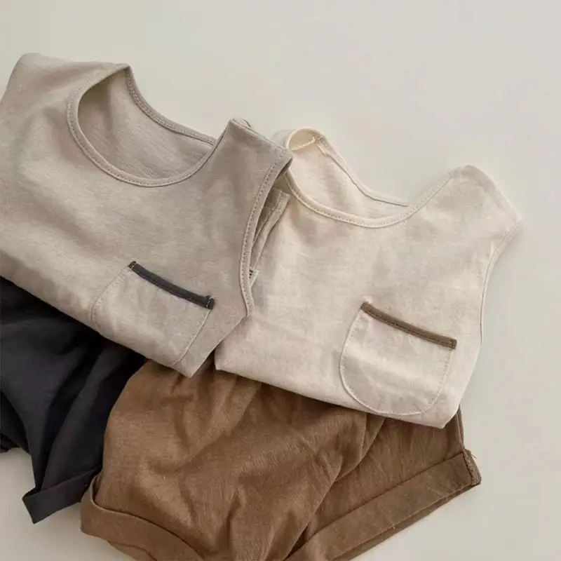 Korean Style Baby Sleeveless Suit Cream Brown