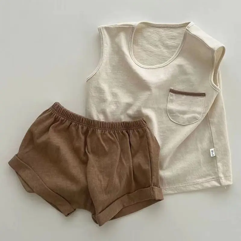 Korean Style Baby Sleeveless Suit Cream Brown