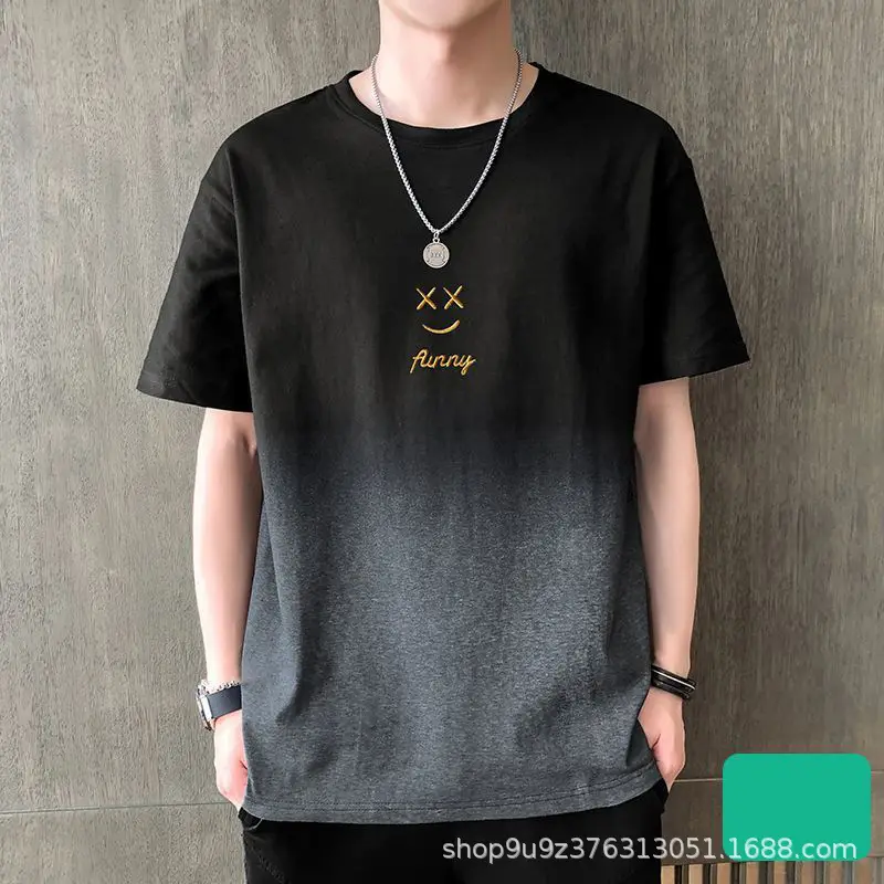 Men Grey Gradient T-Shirt with Graphic Print - Image 2