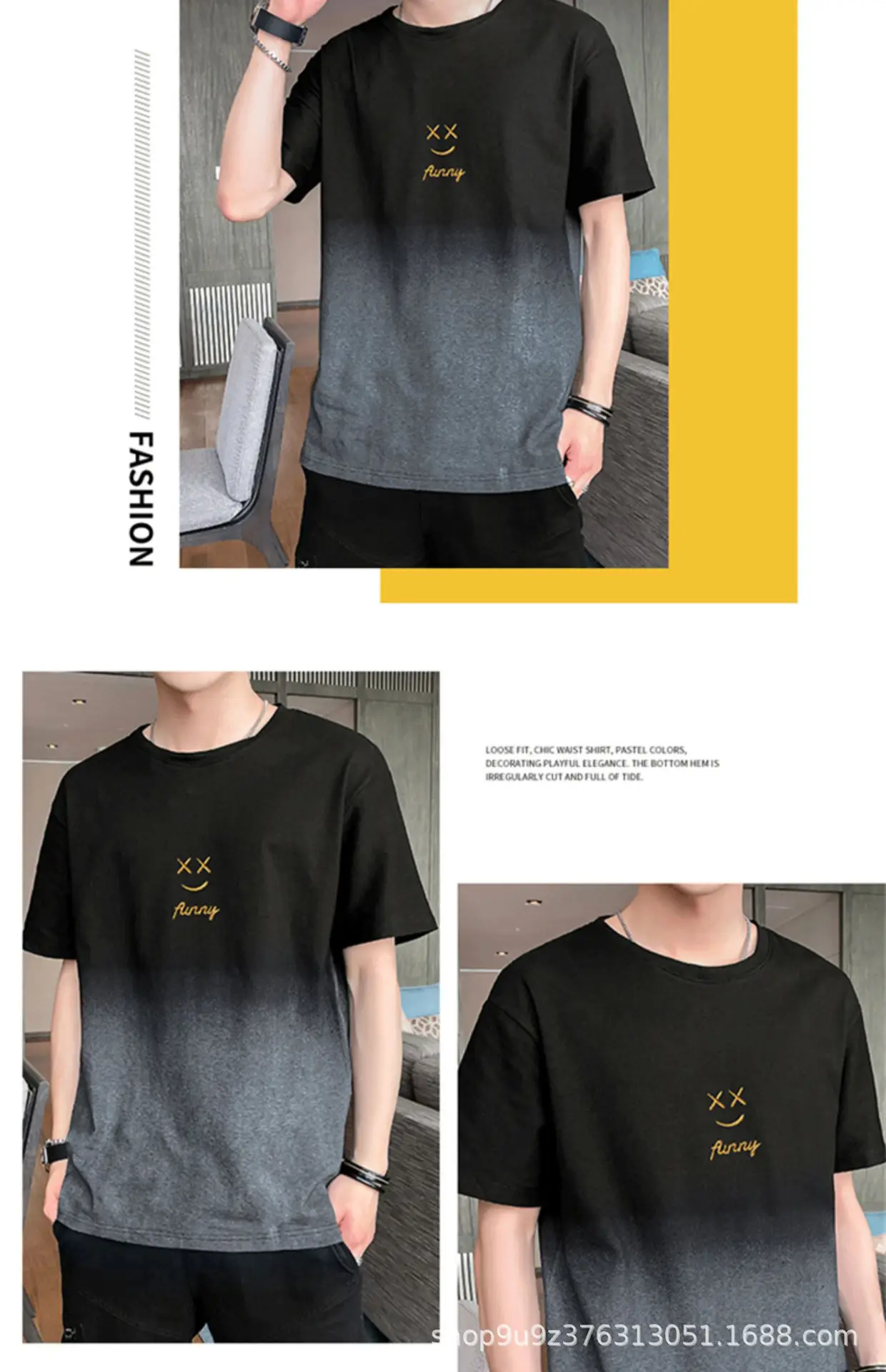Men Grey Gradient T-Shirt with Graphic Print — feature 7