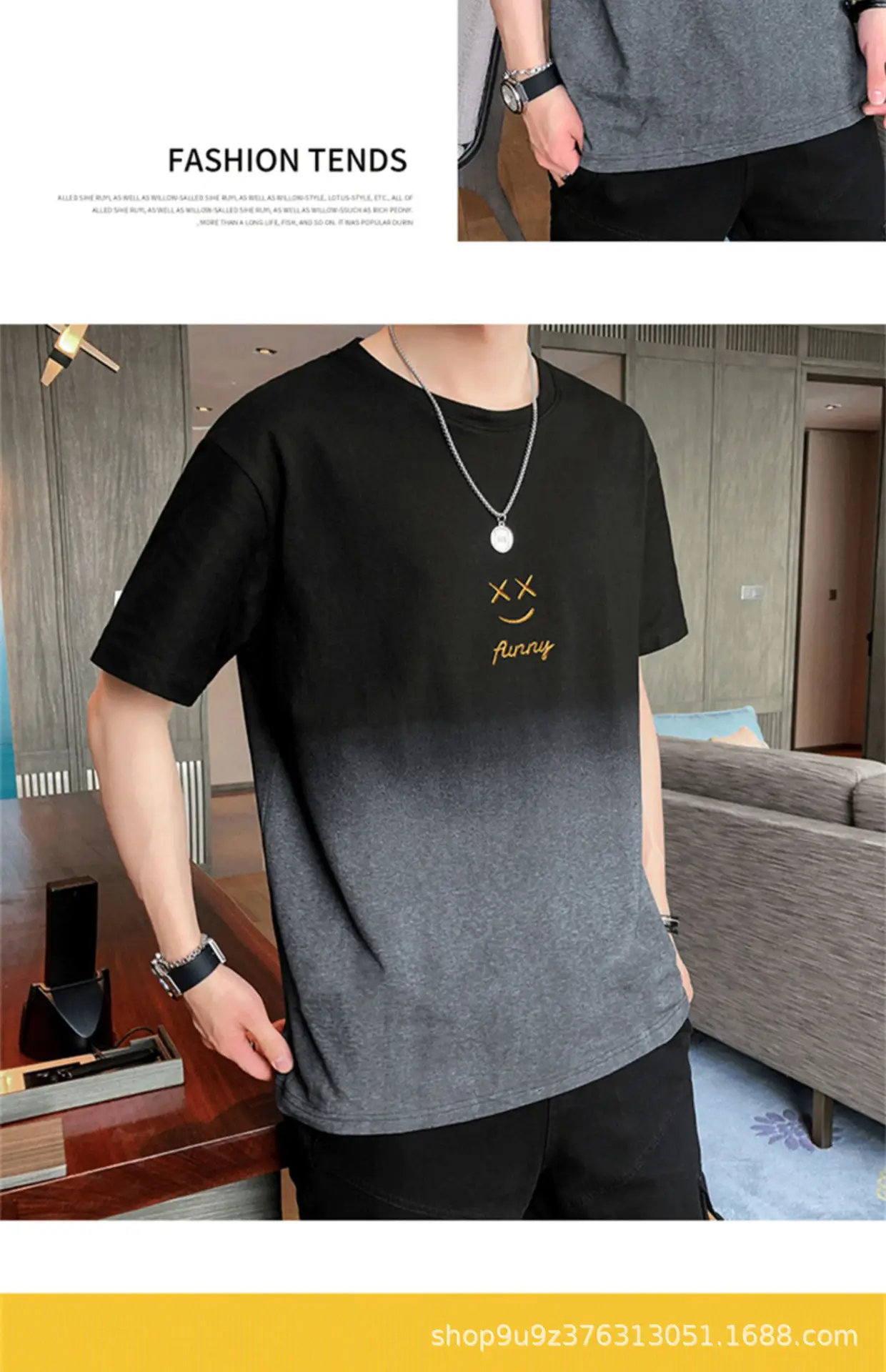 Men Grey Gradient T-Shirt with Graphic Print — feature 8