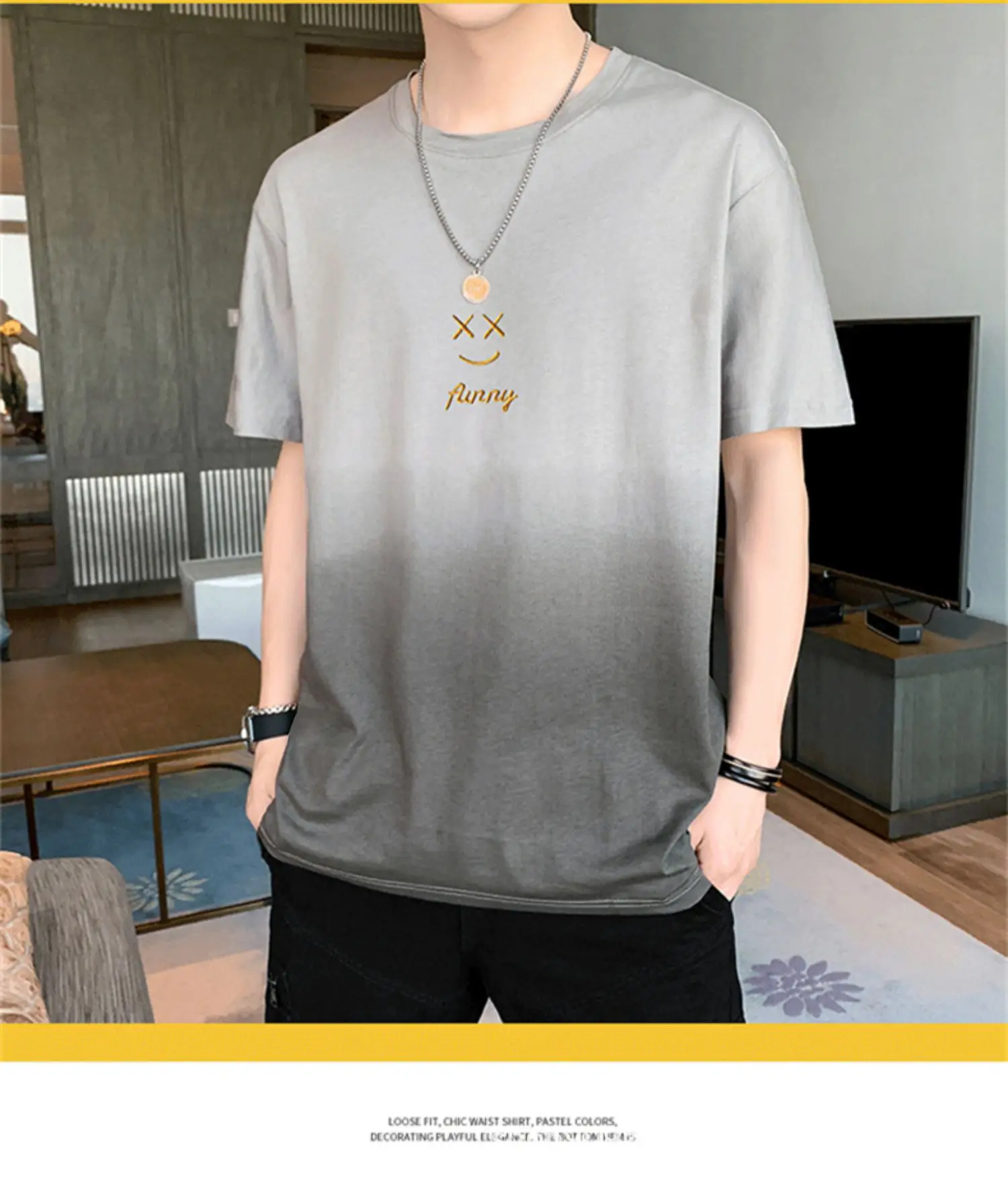 Men Grey Gradient T-Shirt with Graphic Print — feature 9