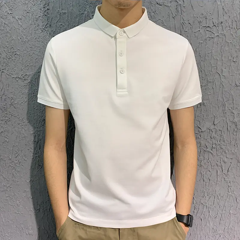 Men's White Polo Shirt Short Sleeve Loose Fit