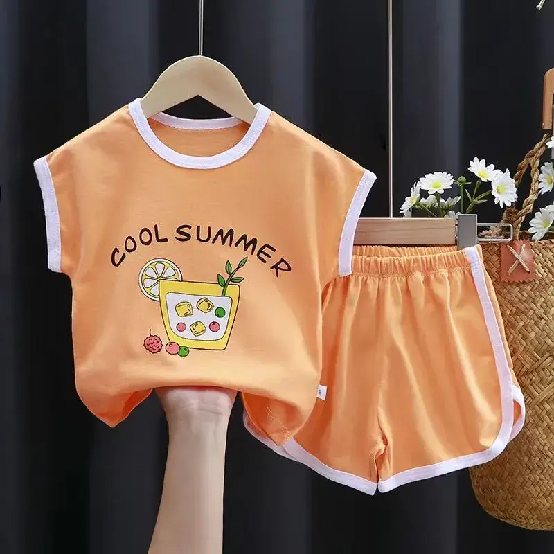 Children's short sleeve suit cotton summer new boys suit Korean baby clothes girls T-shirt children's clothing wholesale