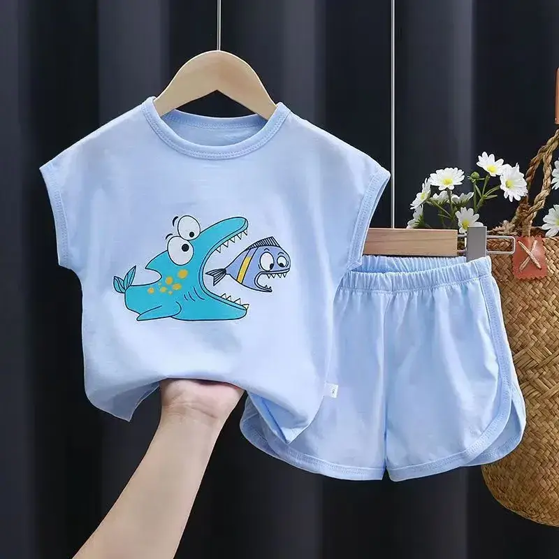 Children's short sleeve suit cotton summer new boys suit Korean baby clothes girls T-shirt children's clothing wholesale