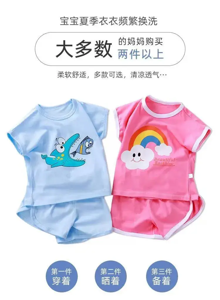 Children's short sleeve suit cotton summer new boys suit Korean baby clothes girls T-shirt children's clothing wholesale — feature 1