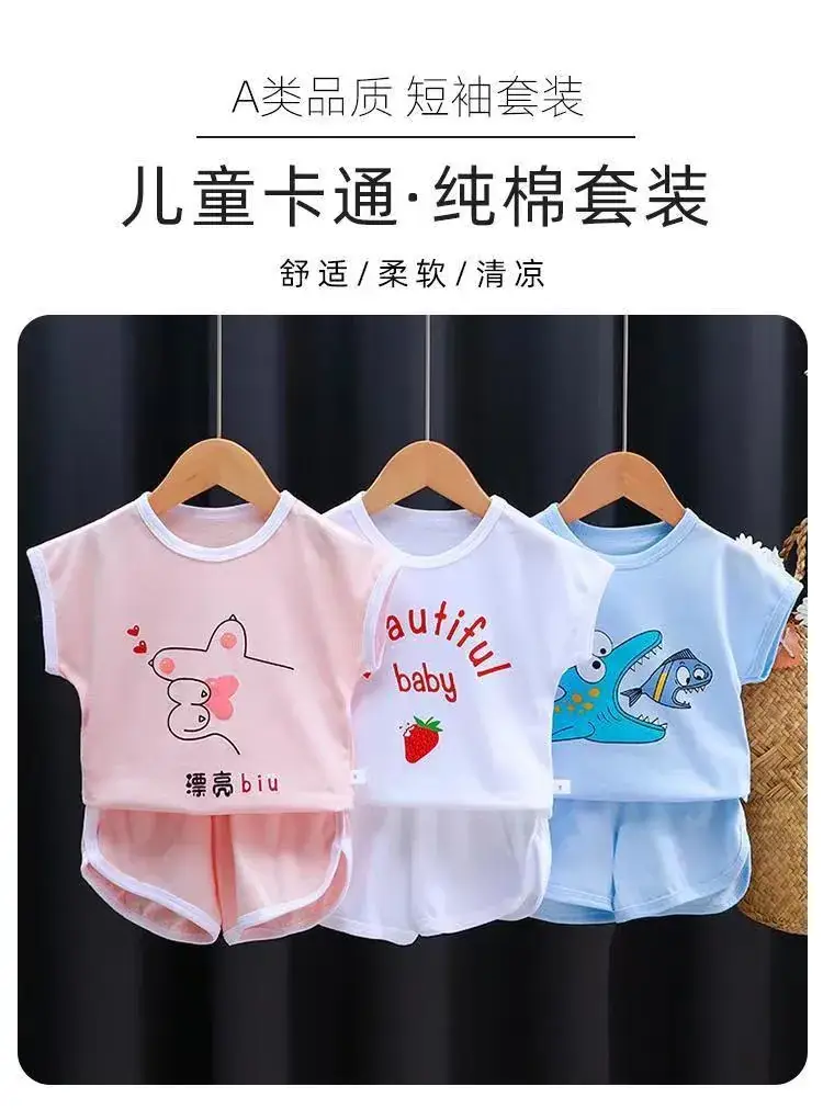 Children's short sleeve suit cotton summer new boys suit Korean baby clothes girls T-shirt children's clothing wholesale — feature 2