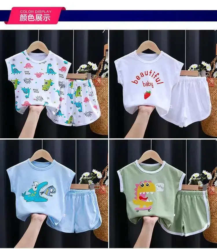 Children's short sleeve suit cotton summer new boys suit Korean baby clothes girls T-shirt children's clothing wholesale — feature 5
