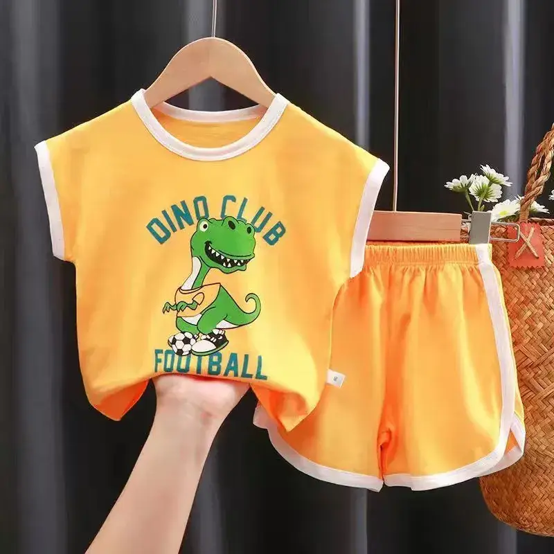 Children's short sleeve suit cotton summer new boys suit Korean baby clothes girls T-shirt children's clothing wholesale