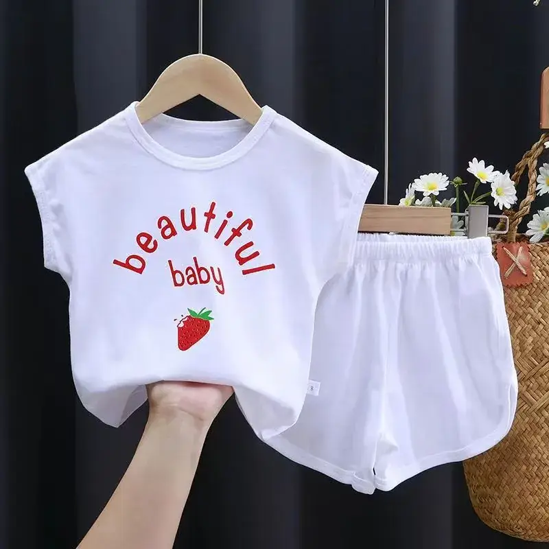 Children's short sleeve suit cotton summer new boys suit Korean baby clothes girls T-shirt children's clothing wholesale