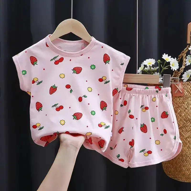 Children's short sleeve suit cotton summer new boys suit Korean baby clothes girls T-shirt children's clothing wholesale