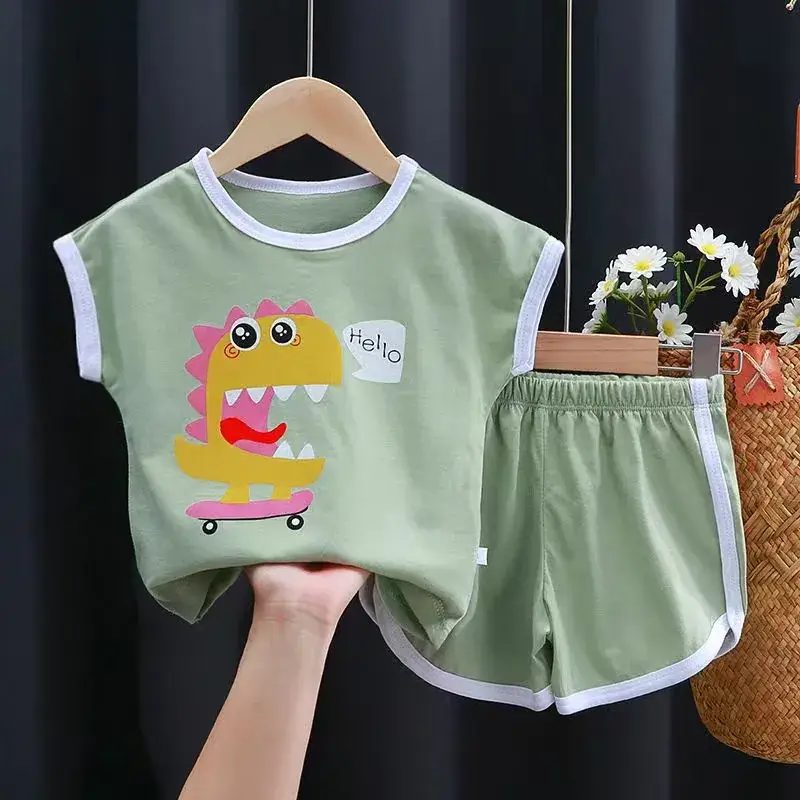 Children's short sleeve suit cotton summer new boys suit Korean baby clothes girls T-shirt children's clothing wholesale