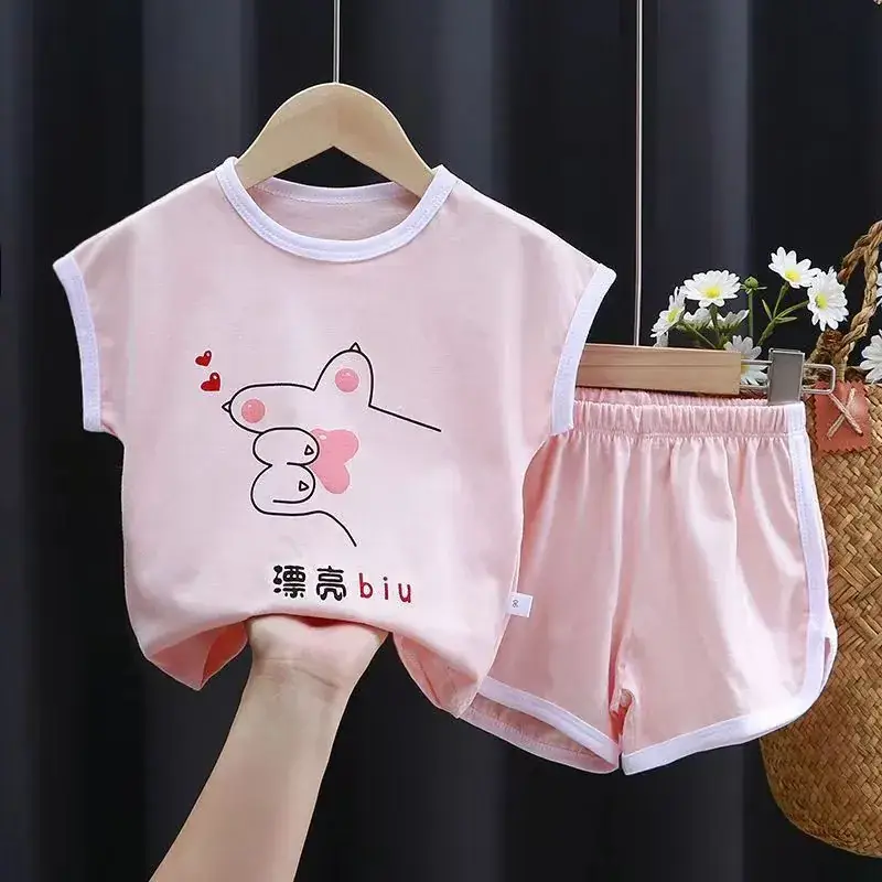 Children's short sleeve suit cotton summer new boys suit Korean baby clothes girls T-shirt children's clothing wholesale
