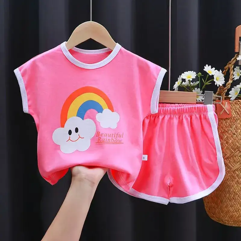 Children's short sleeve suit cotton summer new boys suit Korean baby clothes girls T-shirt children's clothing wholesale