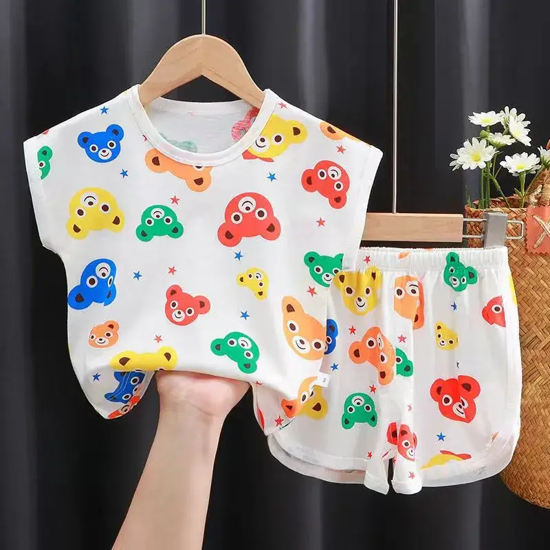 Children's short sleeve suit cotton summer new boys suit Korean baby clothes girls T-shirt children's clothing wholesale