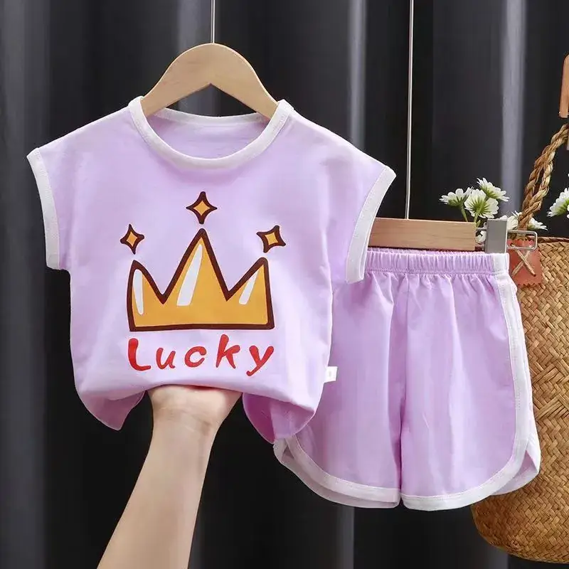 Children's short sleeve suit cotton summer new boys suit Korean baby clothes girls T-shirt children's clothing wholesale
