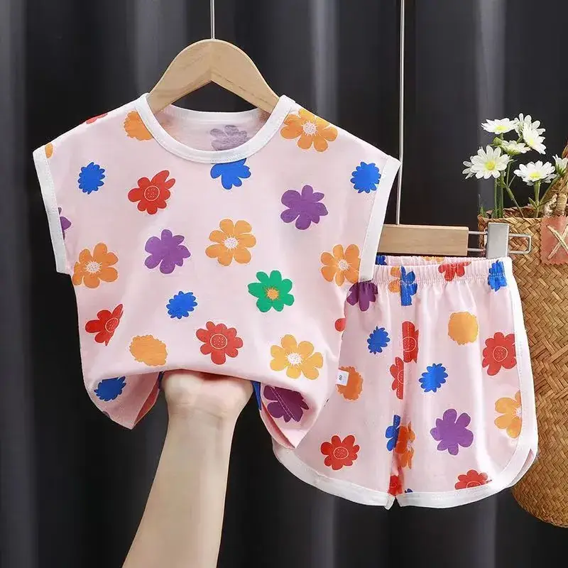 Children's short sleeve suit cotton summer new boys suit Korean baby clothes girls T-shirt children's clothing wholesale