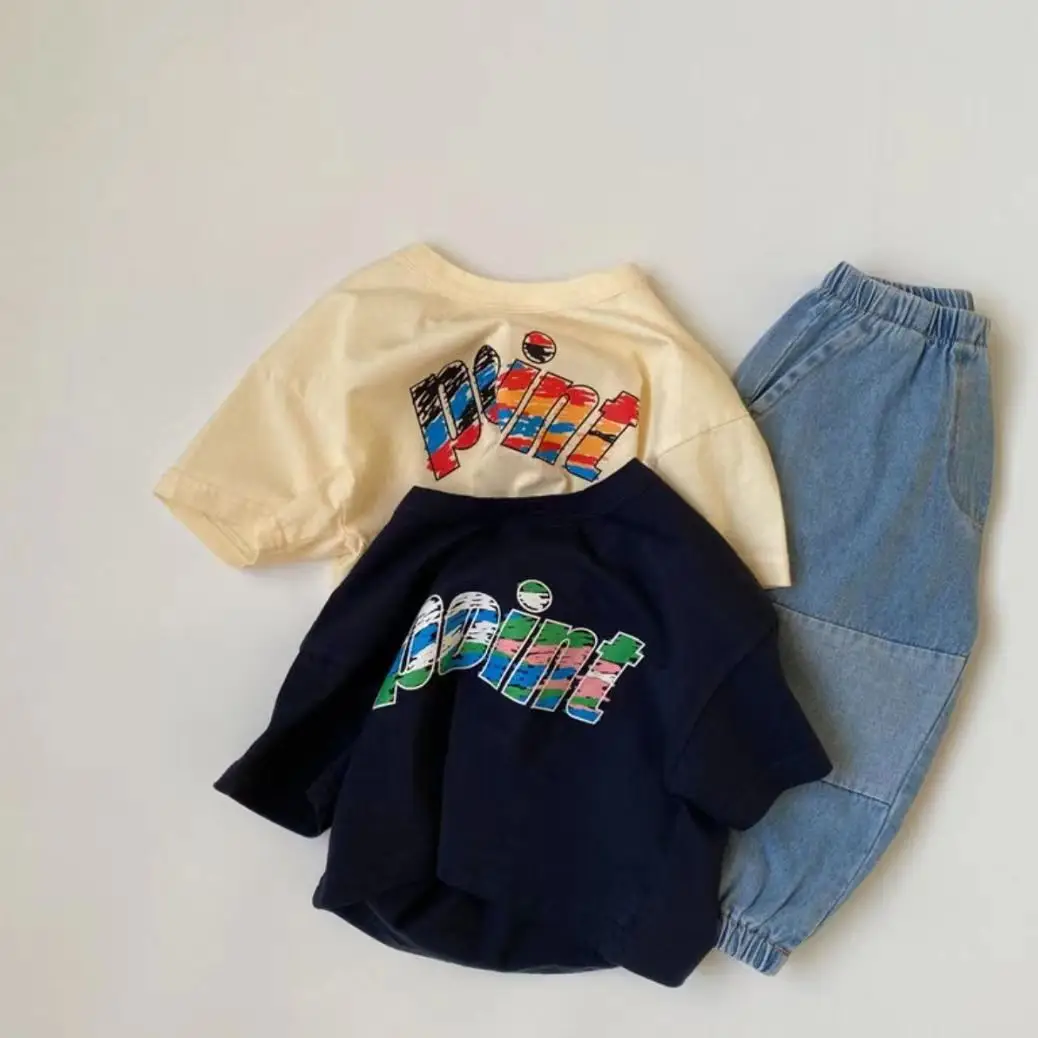Korean Style Cartoon Printed Short Sleeve T-Shirt Cream 2025 - Image 4