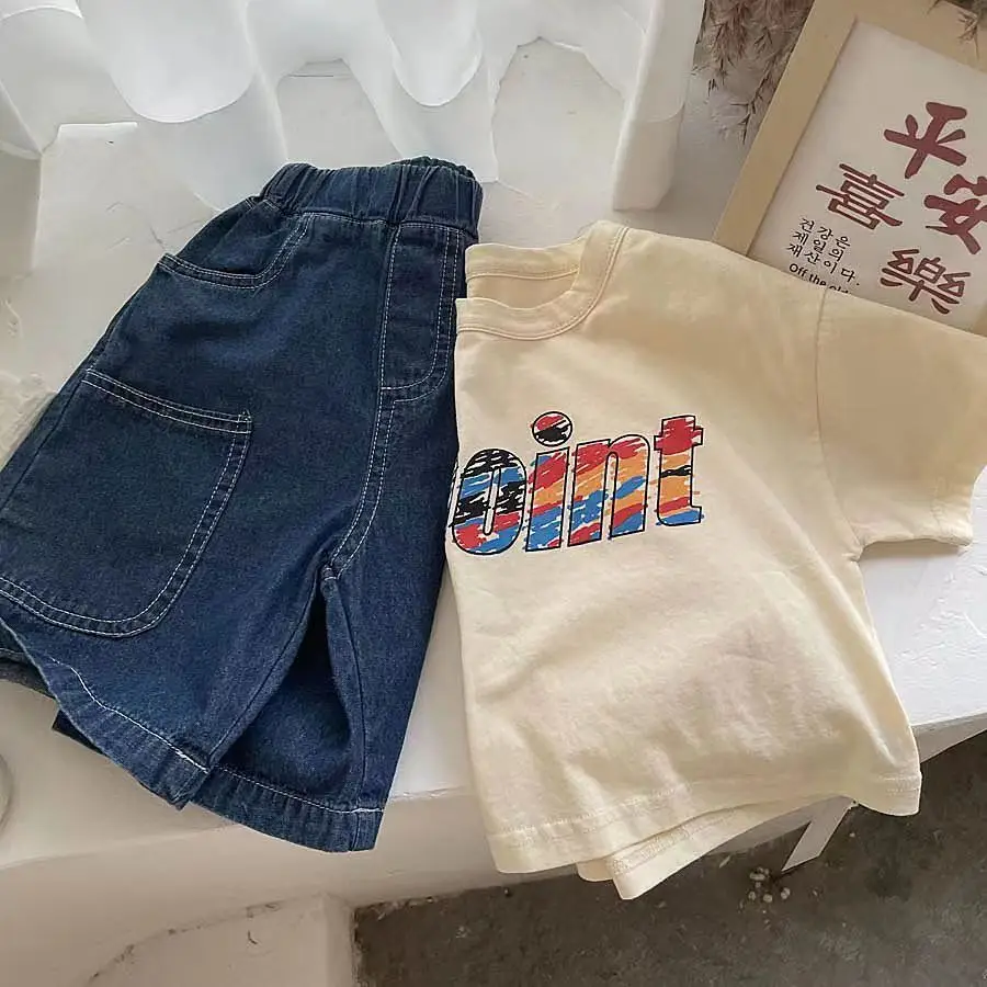 Korean Style Cartoon Printed Short Sleeve T-Shirt Cream 2025 - Image 5