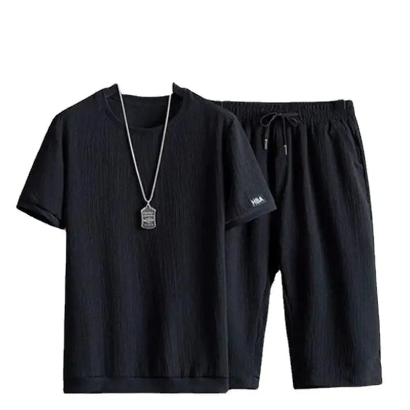 Men Black Ice Silk 2Pc Shorts Set Summer Casual - Image 6