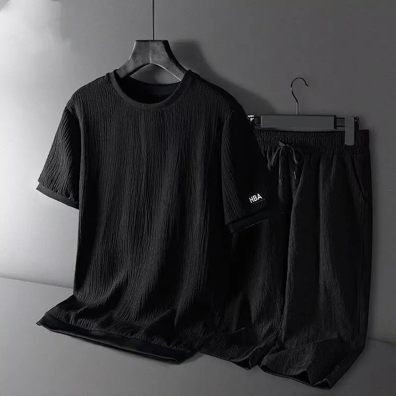 Men Black Ice Silk 2Pc Shorts Set Summer Casual — feature 8