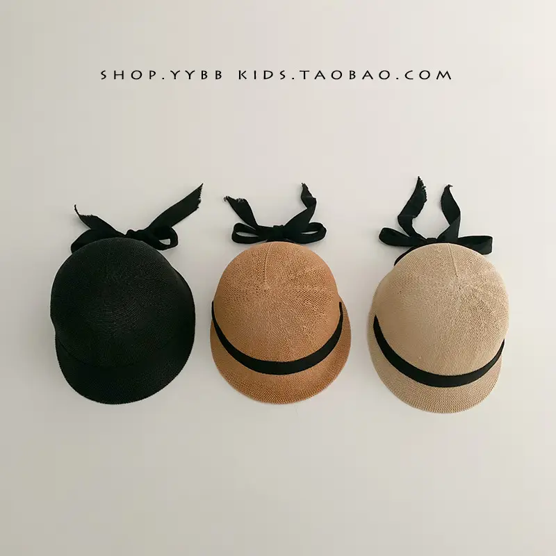 Baby Straw Hats for Boys Girls Summer Wear Black Ribbon