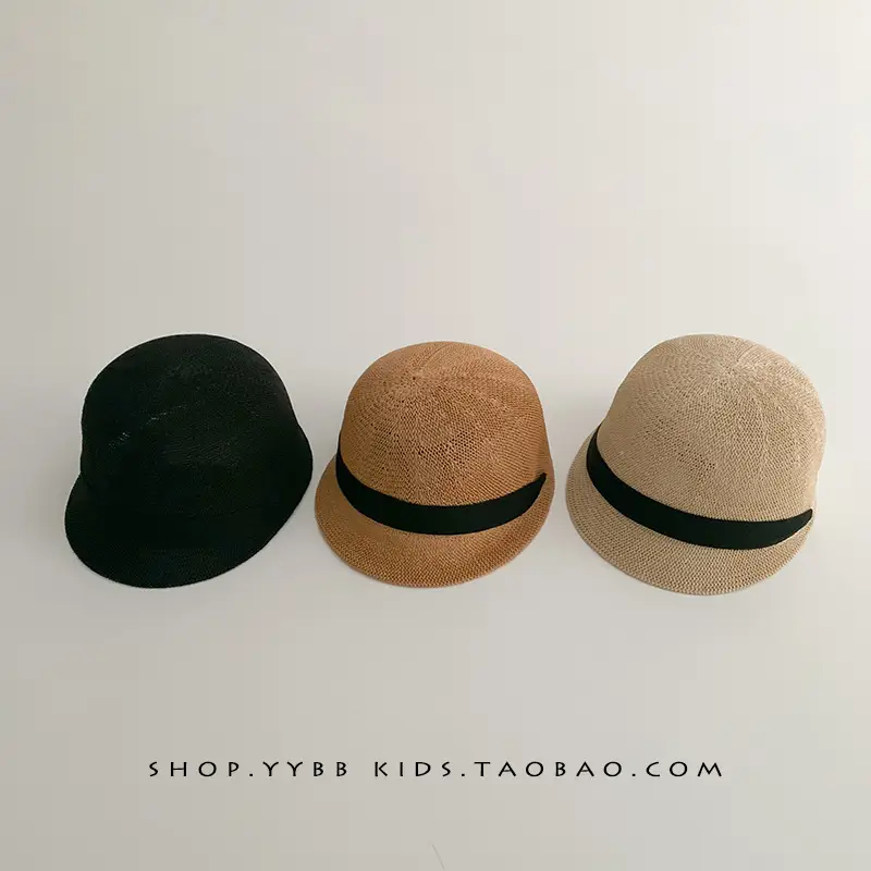 Baby Straw Hats for Boys Girls Summer Wear Black Ribbon