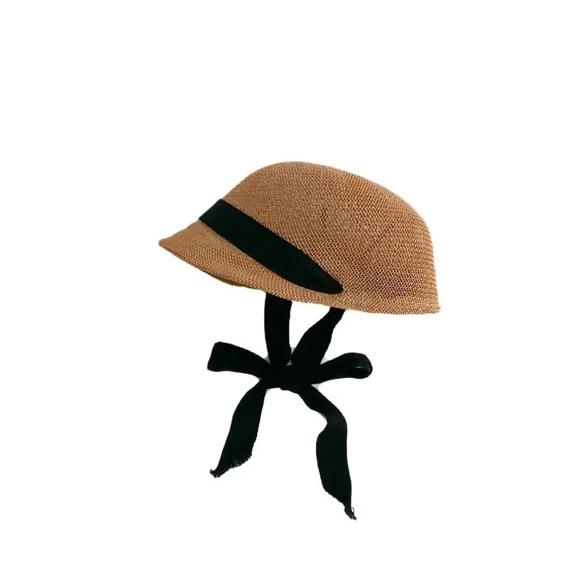 Baby Straw Hats for Boys Girls Summer Wear Black Ribbon