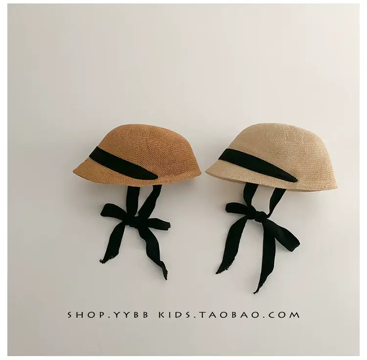 Baby Straw Hats for Boys Girls Summer Wear Black Ribbon — feature 1