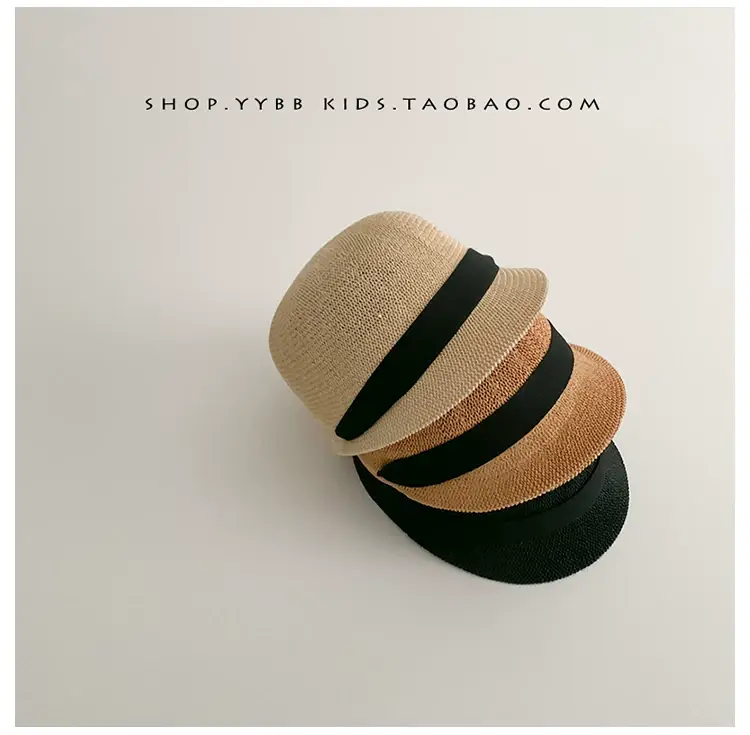 Baby Straw Hats for Boys Girls Summer Wear Black Ribbon — feature 10