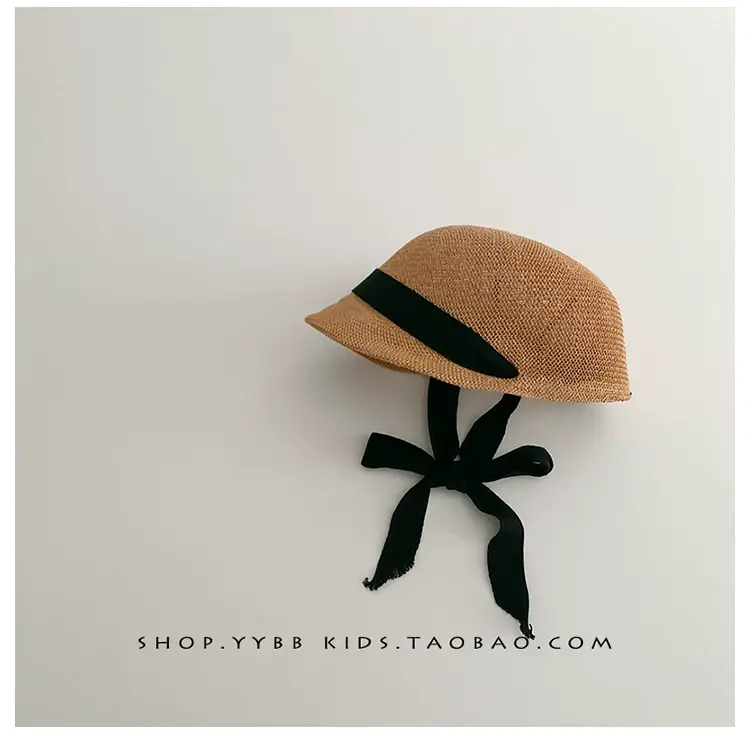 Baby Straw Hats for Boys Girls Summer Wear Black Ribbon — feature 11