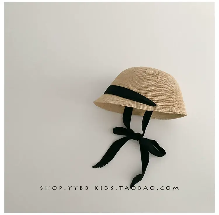 Baby Straw Hats for Boys Girls Summer Wear Black Ribbon — feature 12