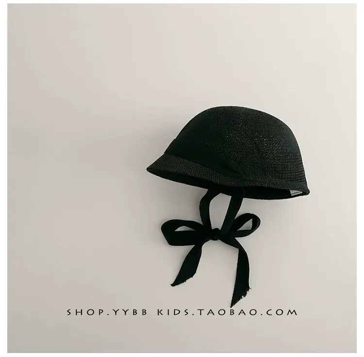Baby Straw Hats for Boys Girls Summer Wear Black Ribbon — feature 13