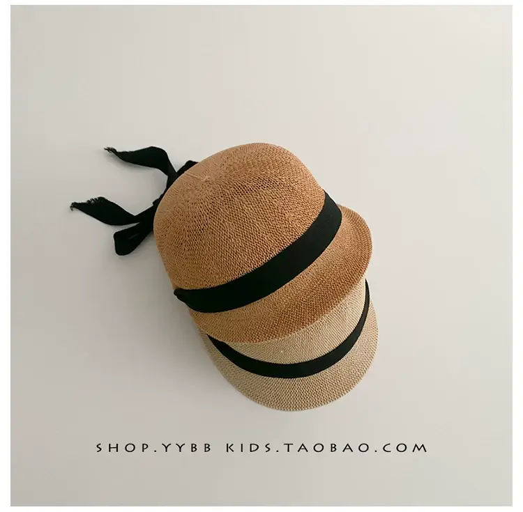 Baby Straw Hats for Boys Girls Summer Wear Black Ribbon — feature 2