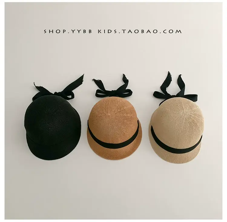 Baby Straw Hats for Boys Girls Summer Wear Black Ribbon — feature 3