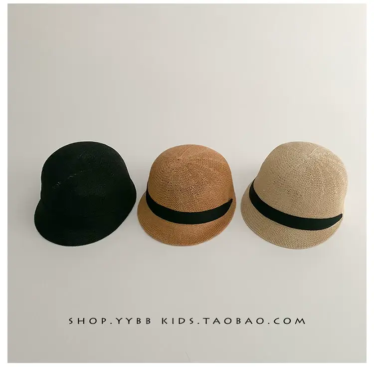 Baby Straw Hats for Boys Girls Summer Wear Black Ribbon — feature 4