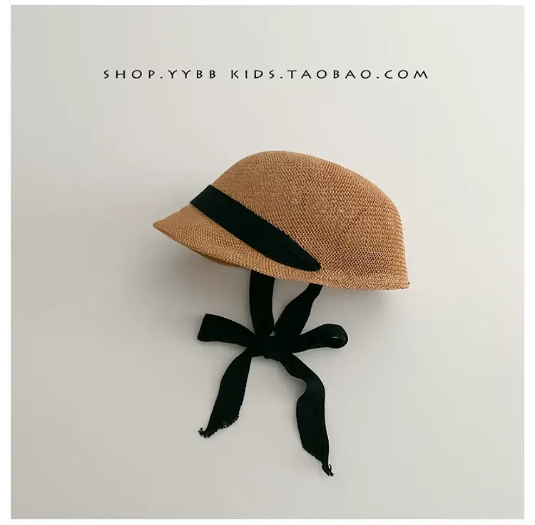 Baby Straw Hats for Boys Girls Summer Wear Black Ribbon — feature 5