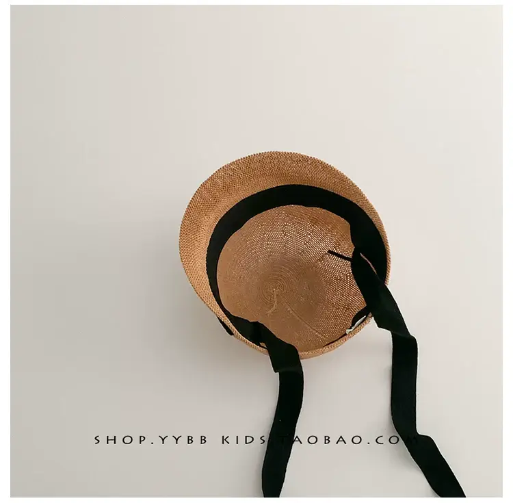 Baby Straw Hats for Boys Girls Summer Wear Black Ribbon — feature 6